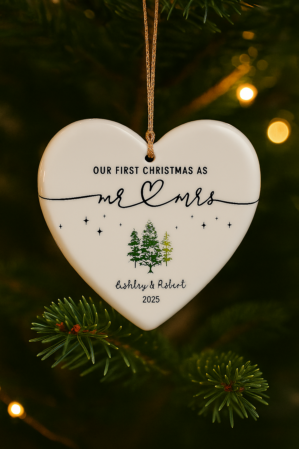 Mr. & Mrs. Personalized Heart Ornament-Wedding Gift Keepsake