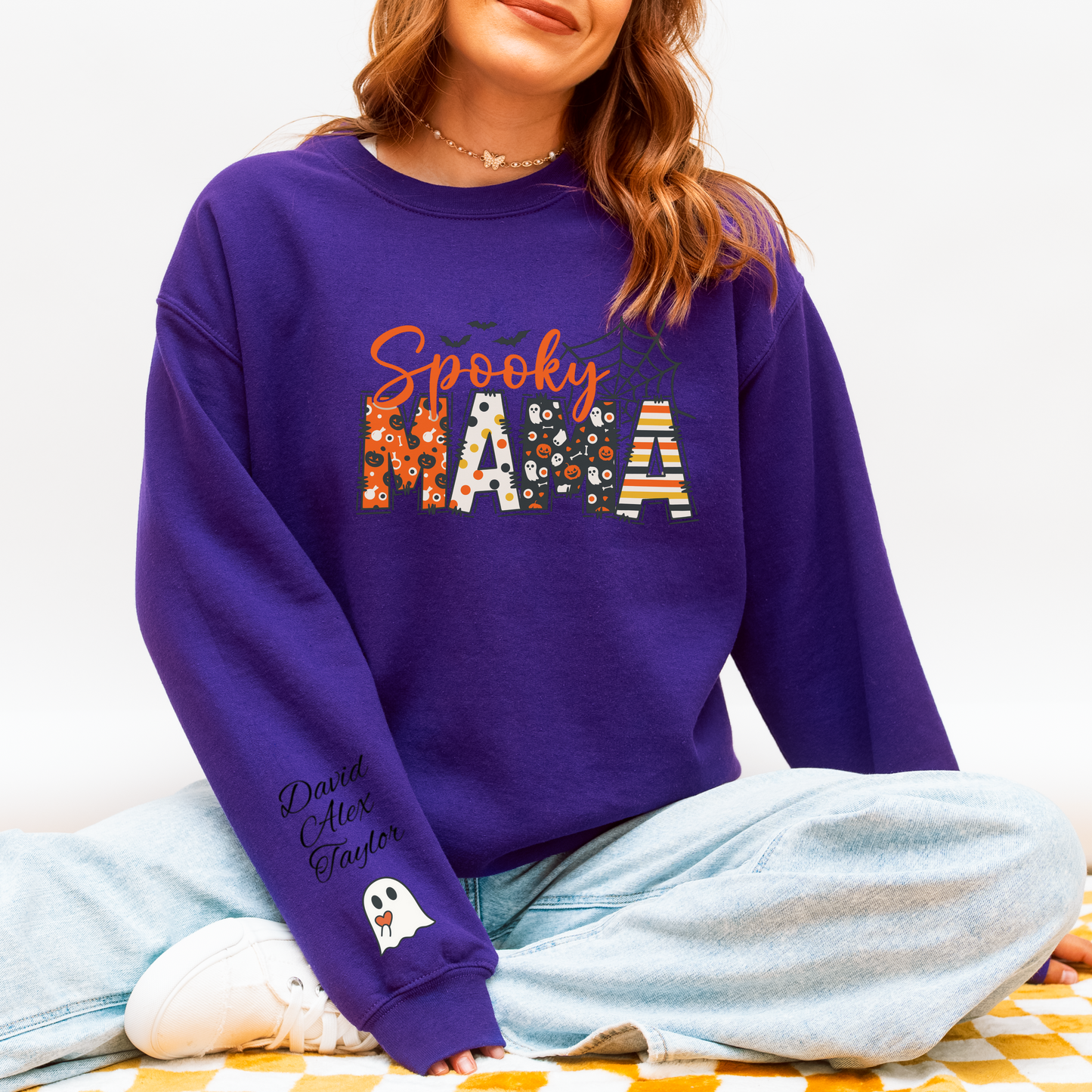 Spooky Mama Sweatshirt – Add Your Loved Ones’ Names! 👻Unisex