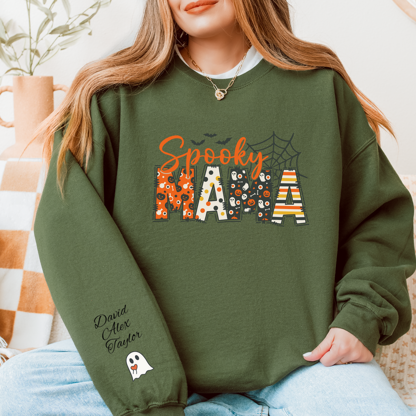 Spooky Mama Sweatshirt – Add Your Loved Ones’ Names! 👻Unisex