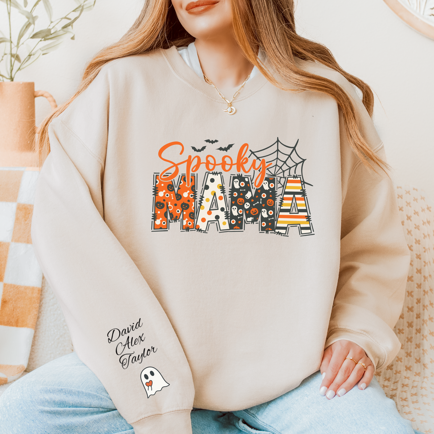 Spooky Mama Sweatshirt – Add Your Loved Ones’ Names! 👻Unisex