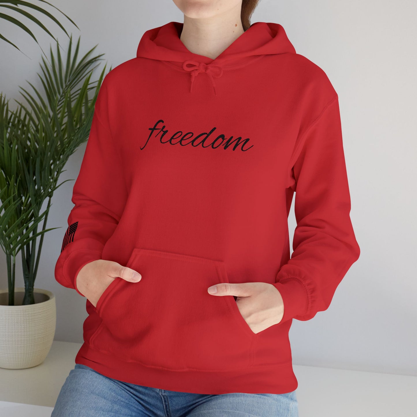 Freedom Embroidered Hoodie with USA Flag on Sleeve