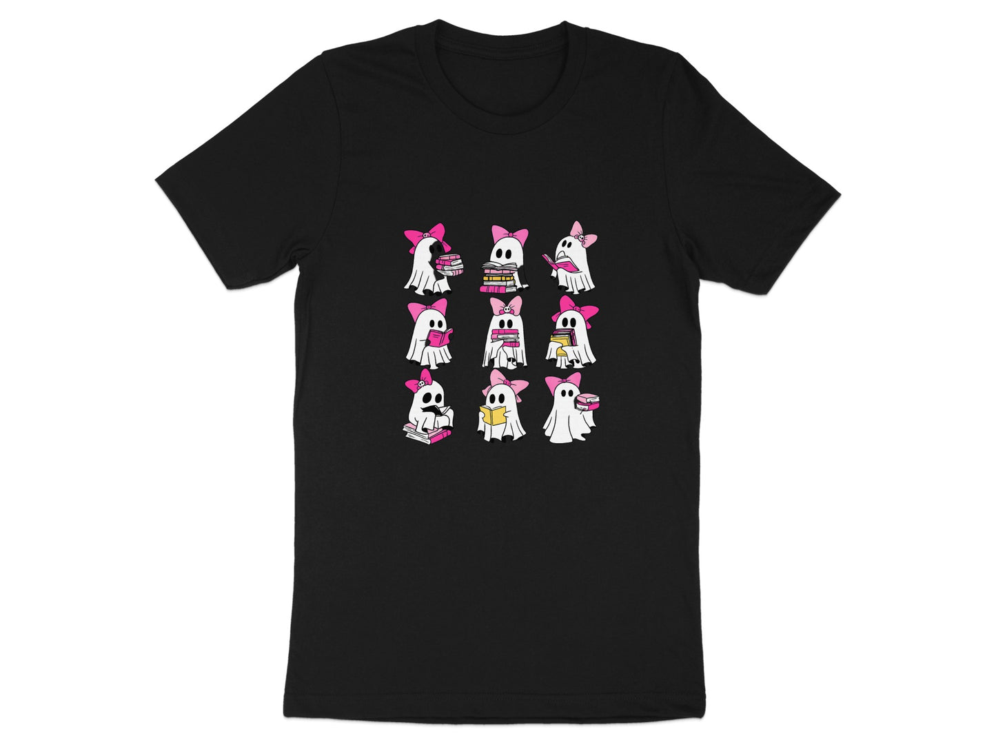 Cute Ghosts with Pink Bows Black T-Shirt product type