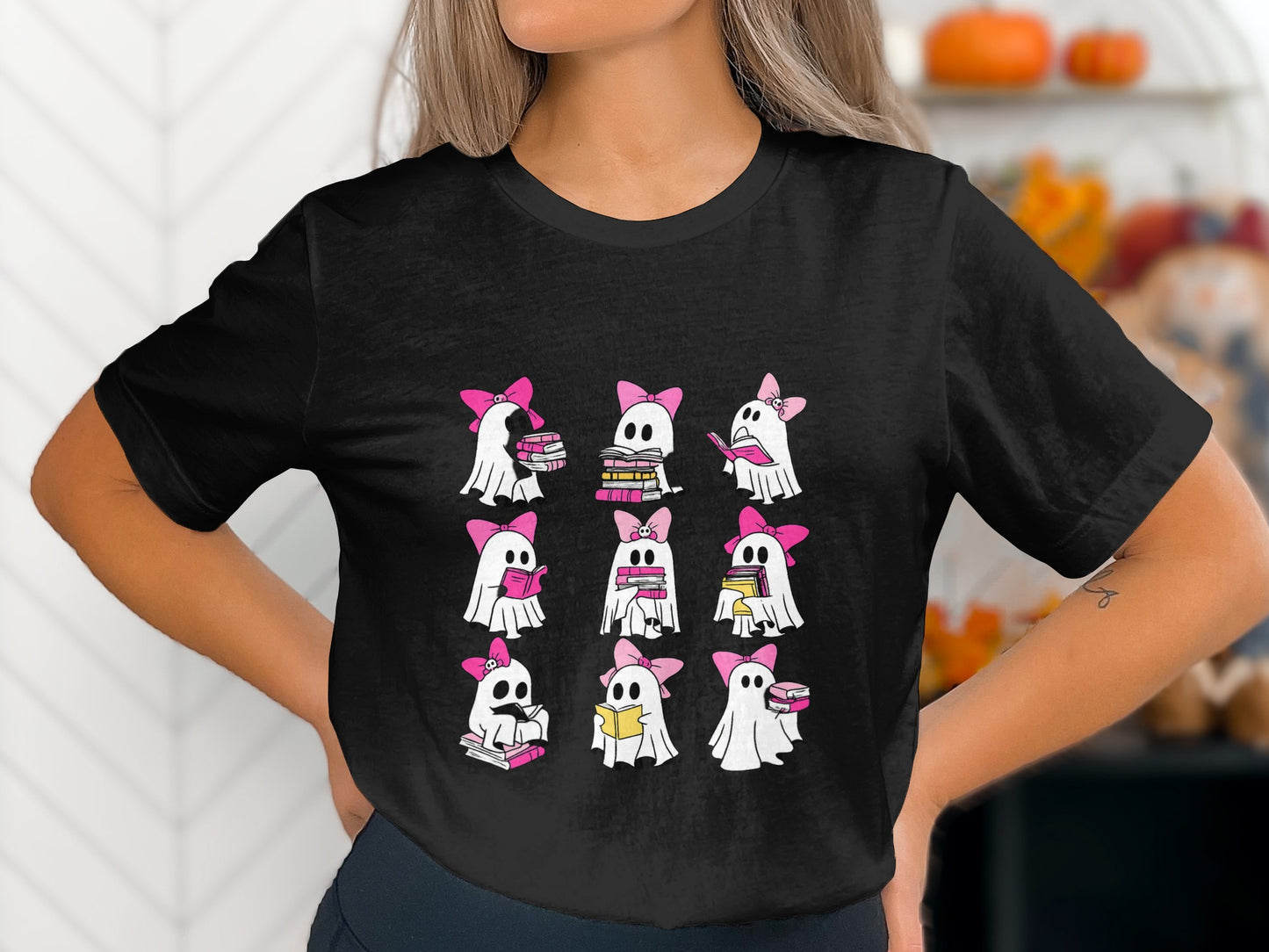 Cute Ghost Patterns on Black Background Shirt product