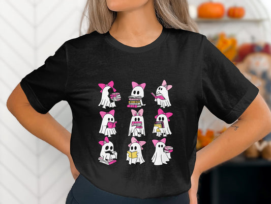 Cute Ghost Patterns on Black Background Shirt product