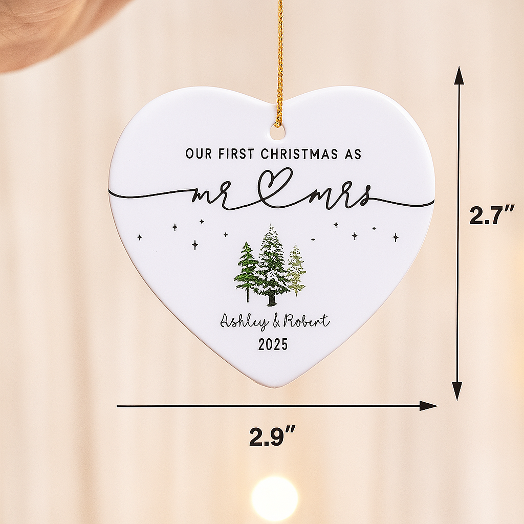 Mr. & Mrs. Personalized Heart Ornament-Wedding Gift Keepsake