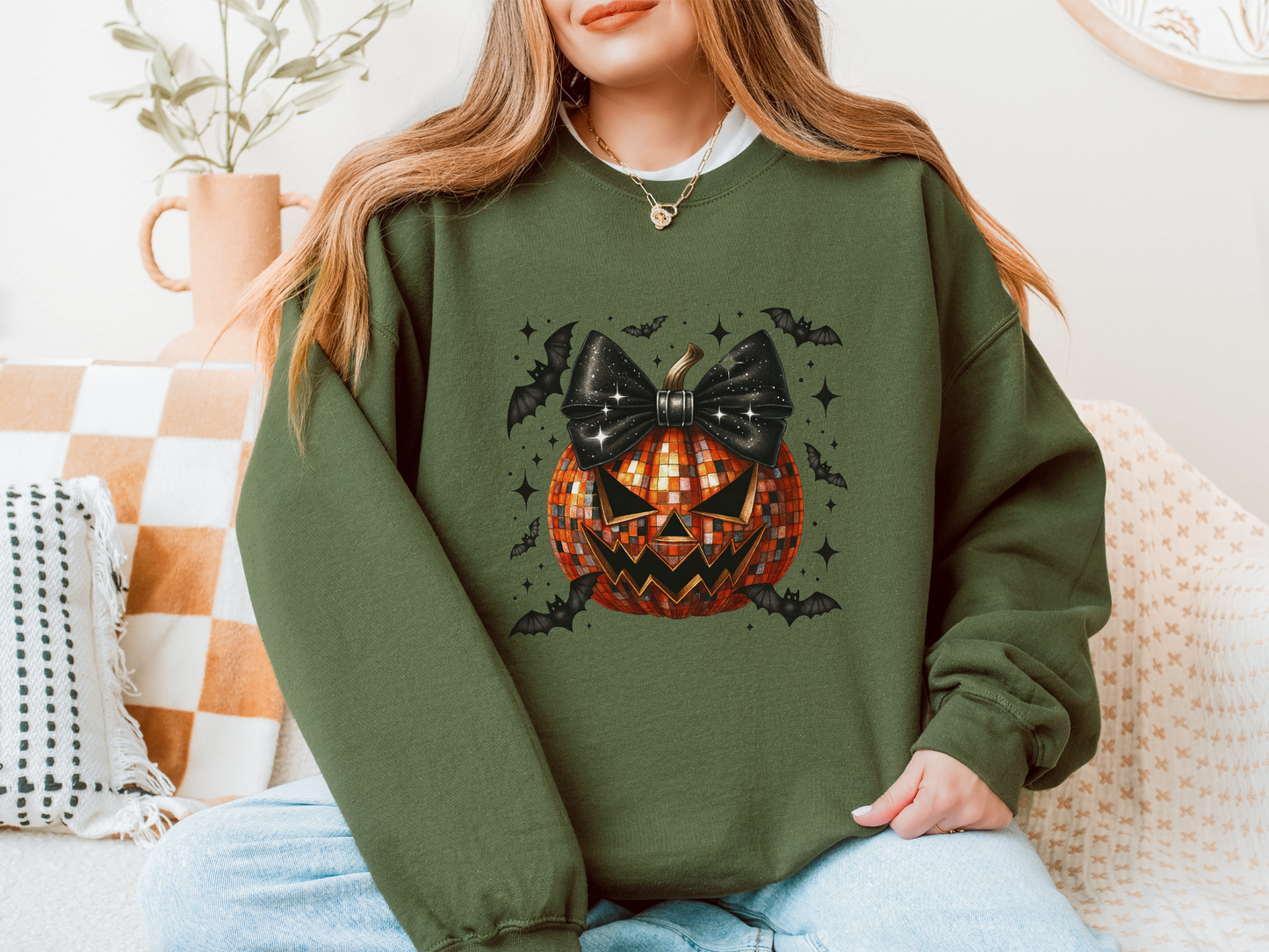 Disco Ball Pumpkin Crewneck Sweatshirt