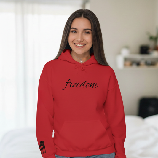 Freedom Embroidered Hoodie with USA Flag on Sleeve