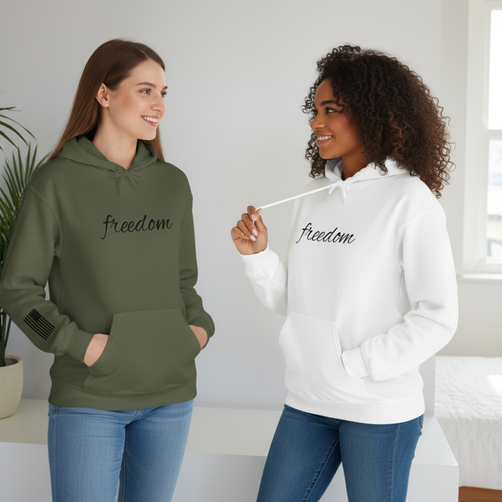 Freedom Embroidered Hoodie with USA Flag on Sleeve