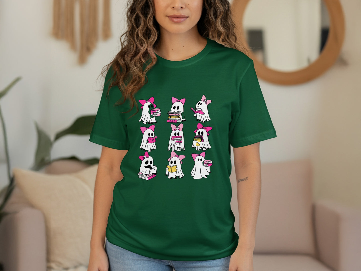 Ghosts with Pink Bows Green T-Shirt product type