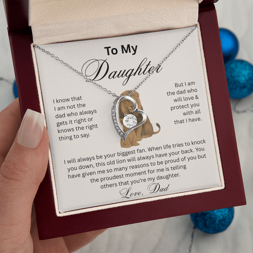 To My Daughter - Love Dad - Heart Pendant - Lion & Cub