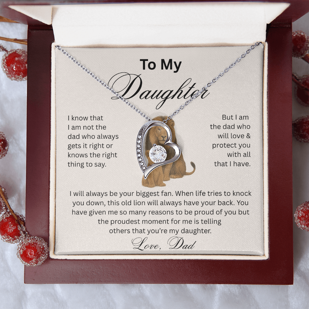 To My Daughter - Love Dad - Heart Pendant - Lion & Cub