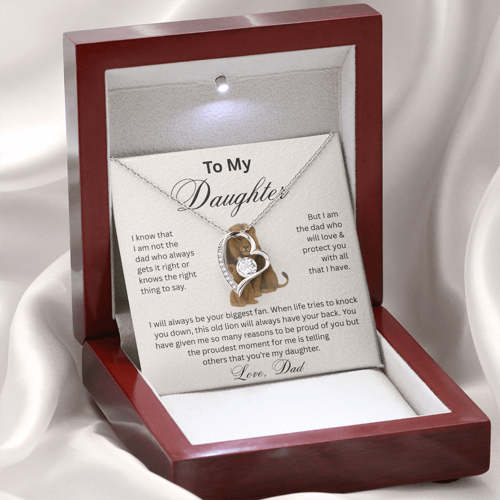 To My Daughter - Love Dad - Heart Pendant - Lion & Cub