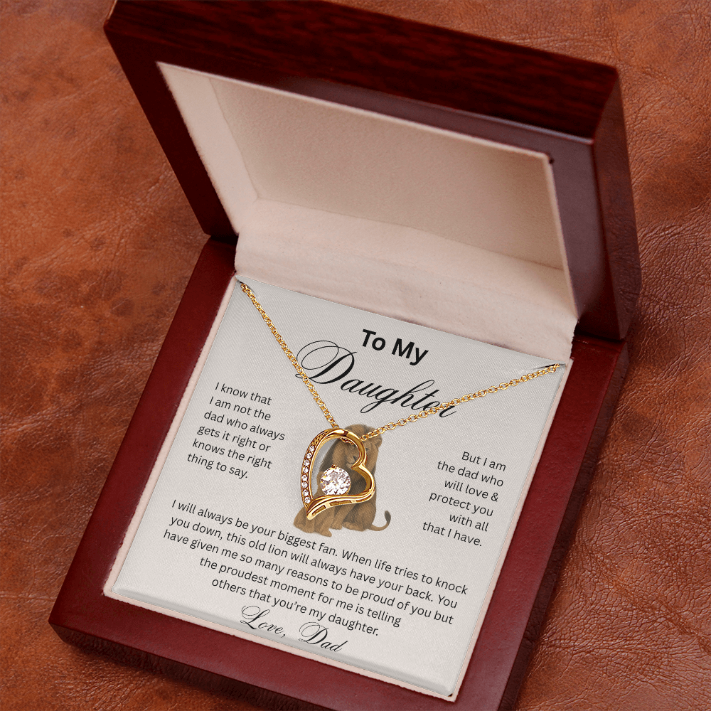 To My Daughter - Love Dad - Heart Pendant - Lion & Cub
