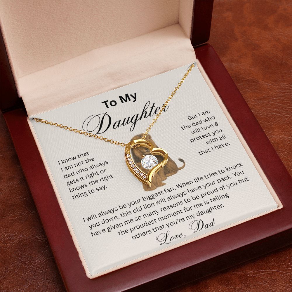 To My Daughter - Love Dad - Heart Pendant - Lion & Cub