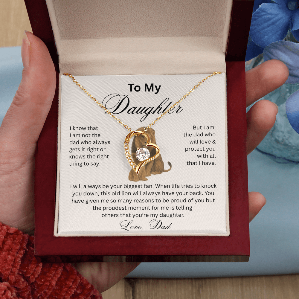 To My Daughter - Love Dad - Heart Pendant - Lion & Cub
