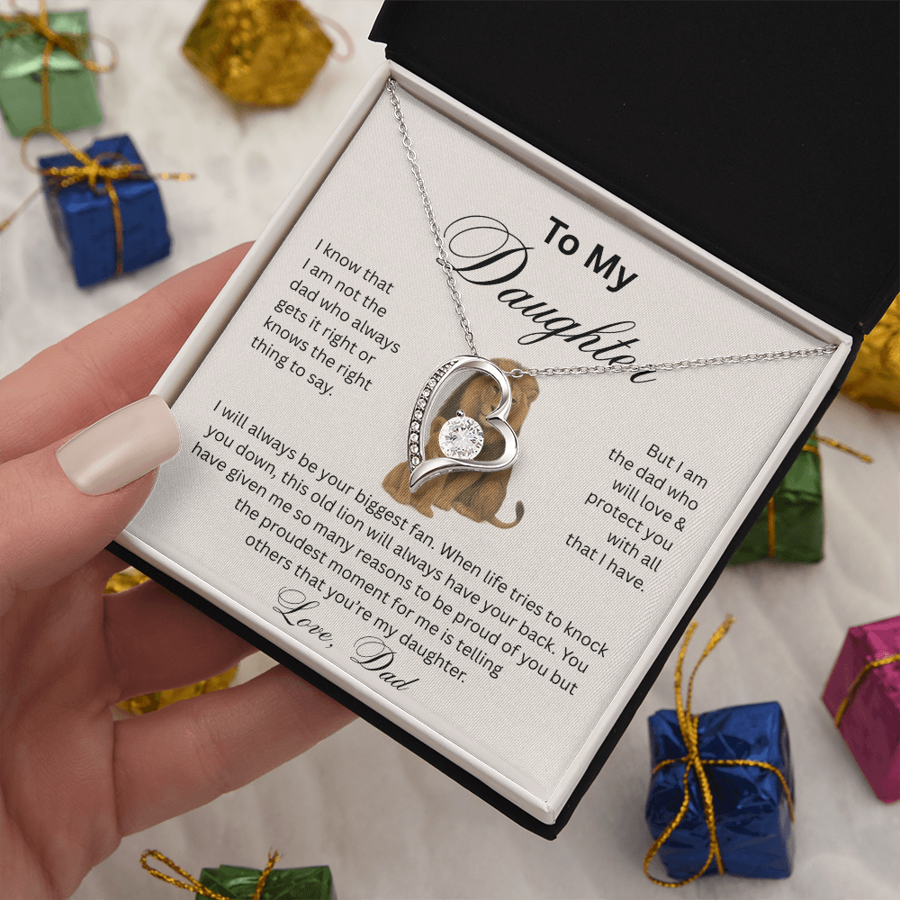To My Daughter - Love Dad - Heart Pendant - Lion & Cub