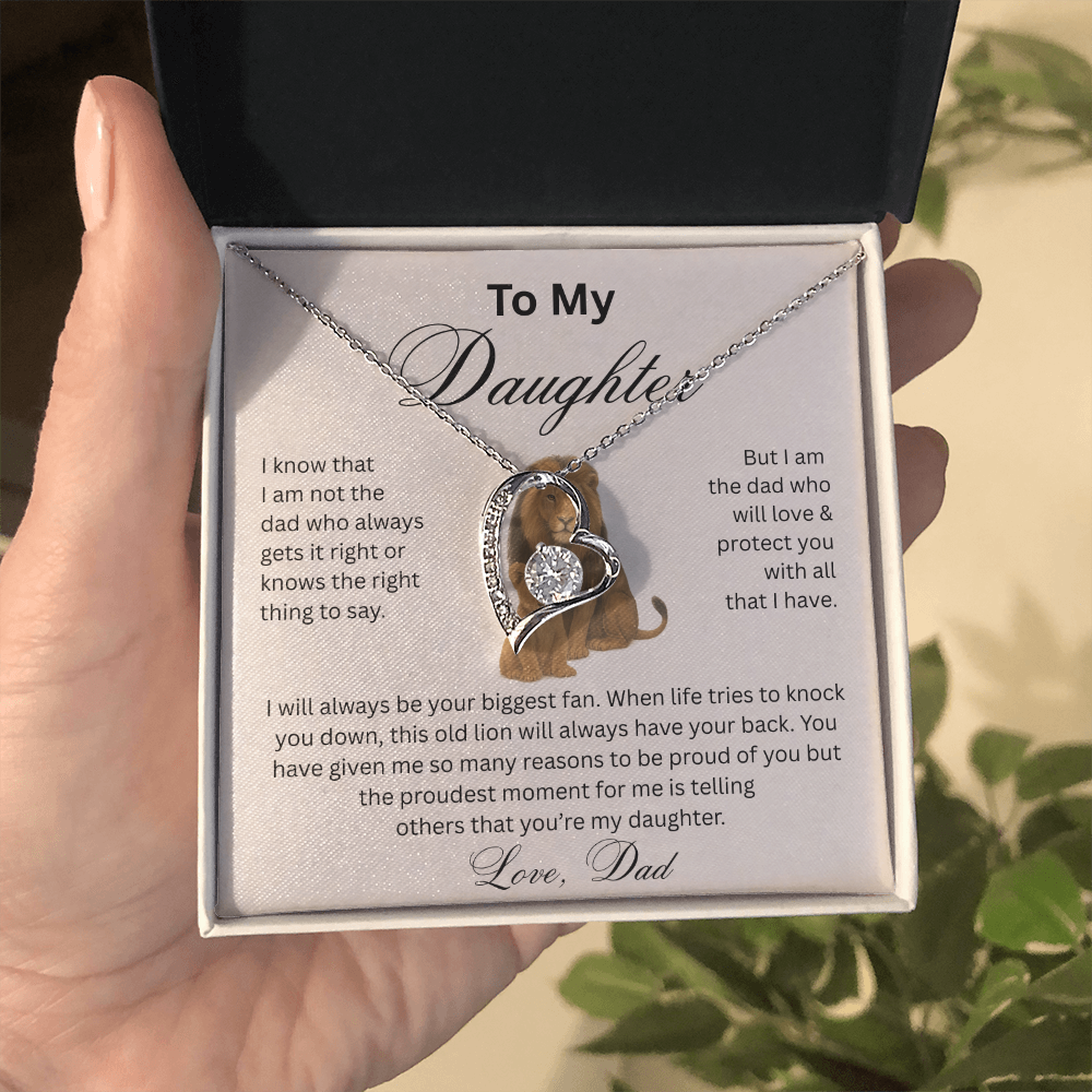 To My Daughter - Love Dad - Heart Pendant - Lion & Cub