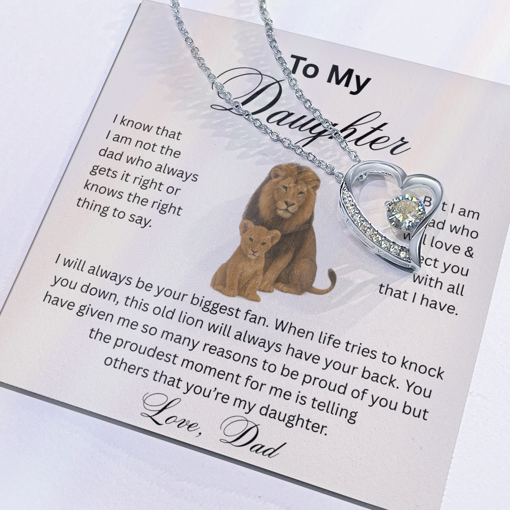 To My Daughter - Love Dad - Heart Pendant - Lion & Cub