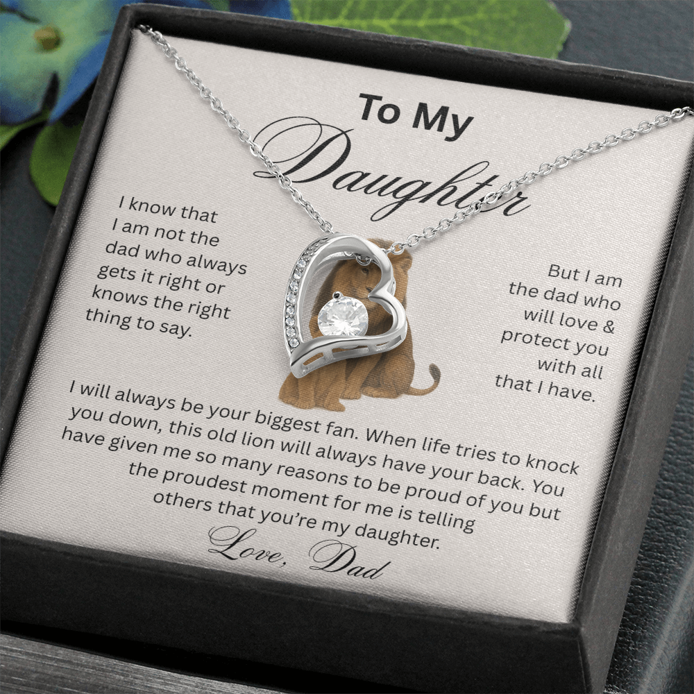To My Daughter - Love Dad - Heart Pendant - Lion & Cub