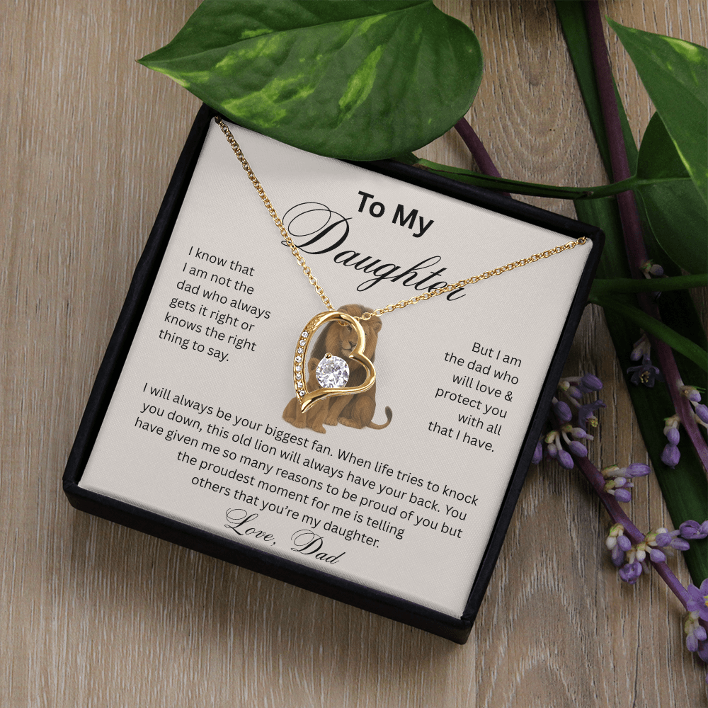 To My Daughter - Love Dad - Heart Pendant - Lion & Cub