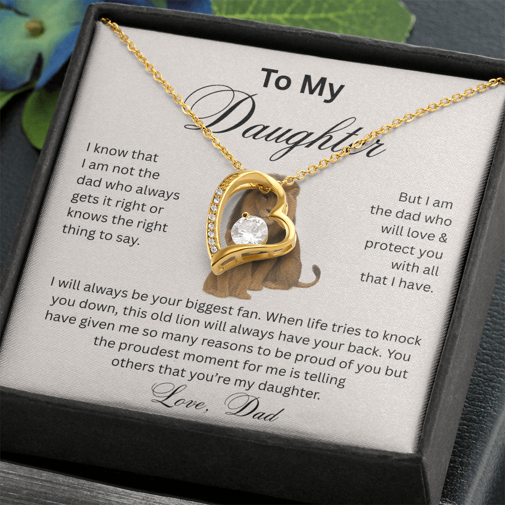 To My Daughter - Love Dad - Heart Pendant - Lion & Cub