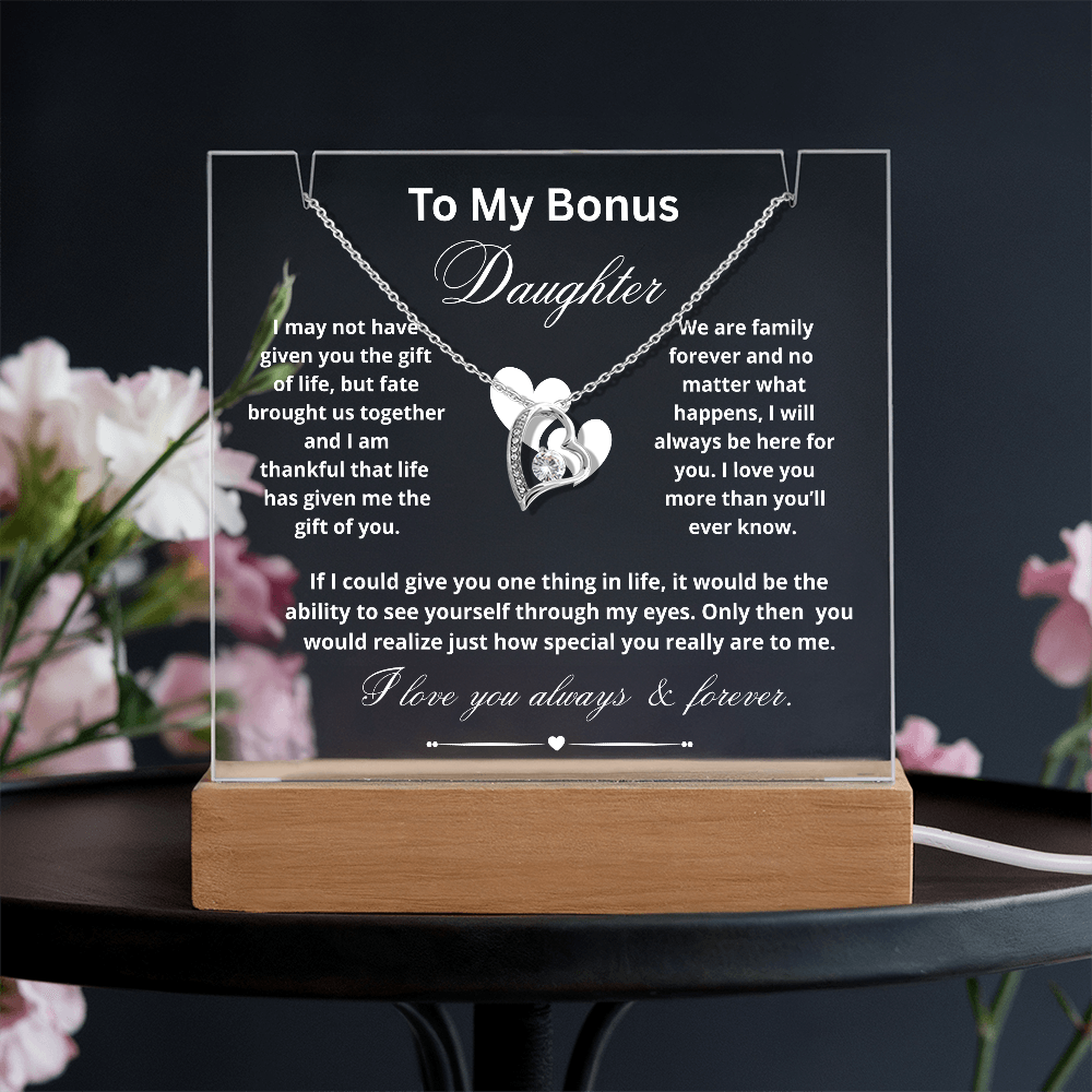 To My Bonus Daughter Necklace and Acrylic Keepsake