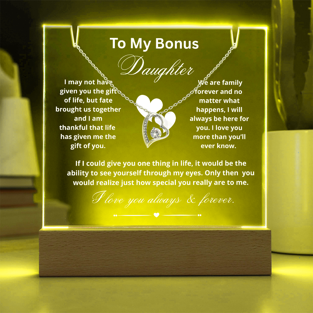 To My Bonus Daughter Necklace and Acrylic Keepsake
