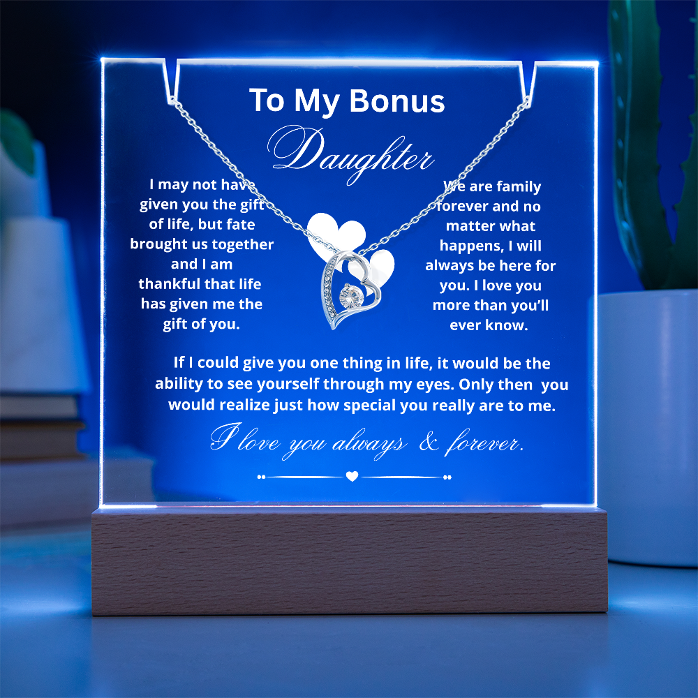 To My Bonus Daughter Necklace and Acrylic Keepsake