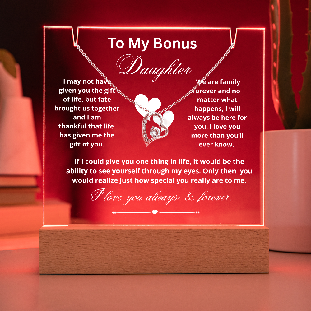 To My Bonus Daughter Necklace and Acrylic Keepsake
