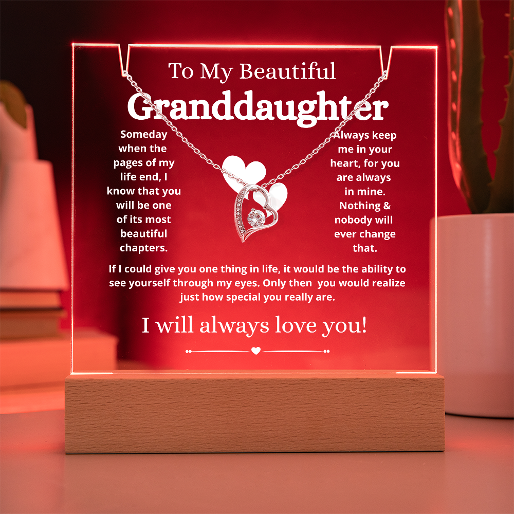To My Beautiful Granddaughter Necklace and Acrylic Keepsake
