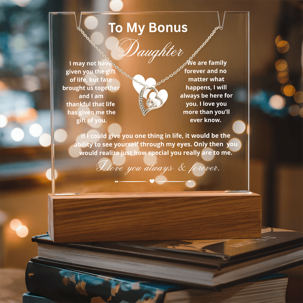 To My Bonus Daughter Necklace and Acrylic Keepsake