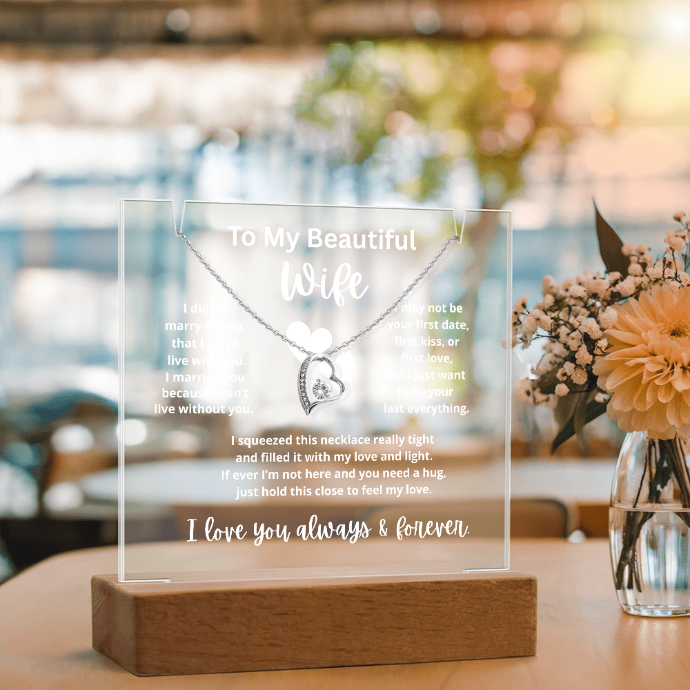 To My Beautiful Wife - Keepsake Square Acrylic & Necklace