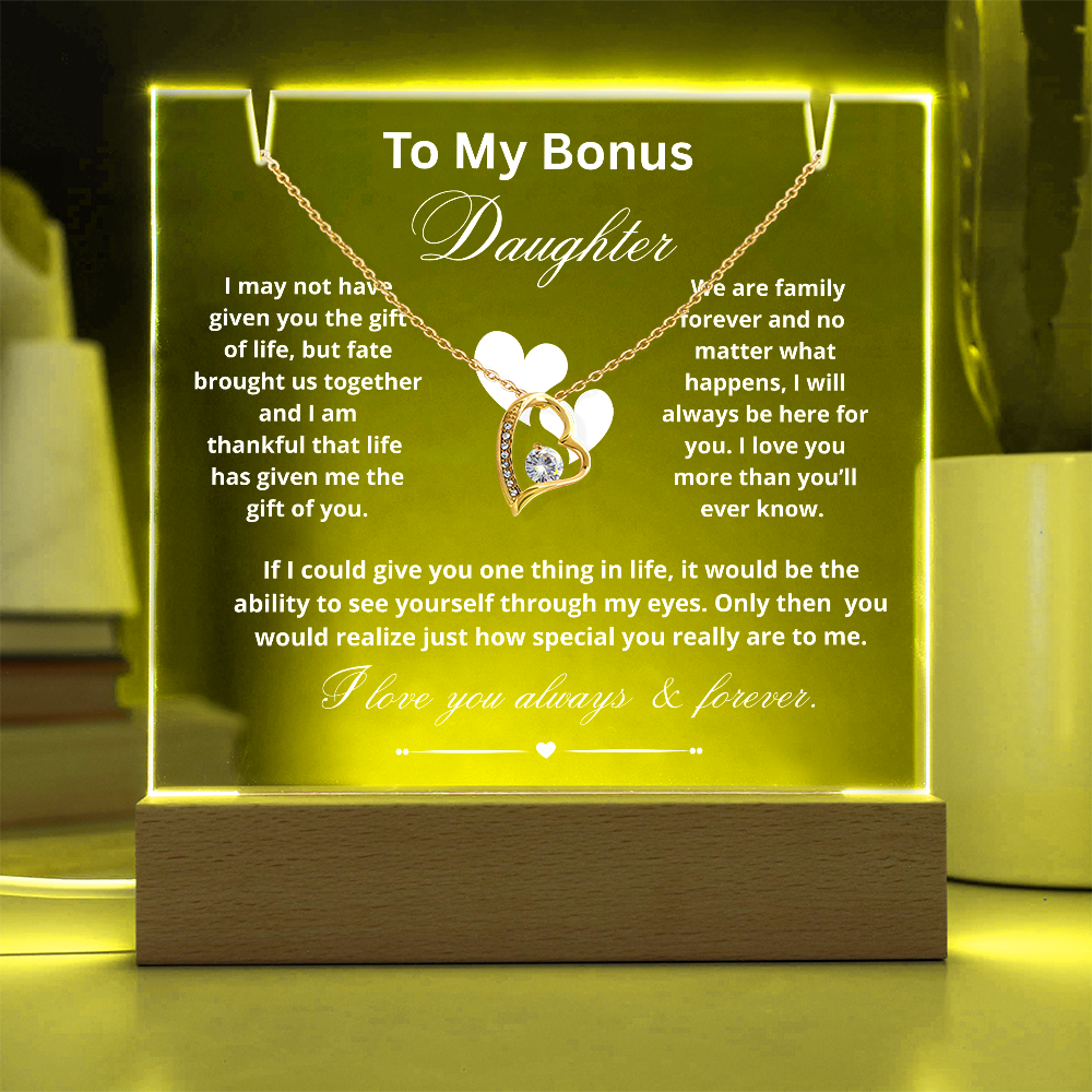 To My Bonus Daughter Necklace and Acrylic Keepsake