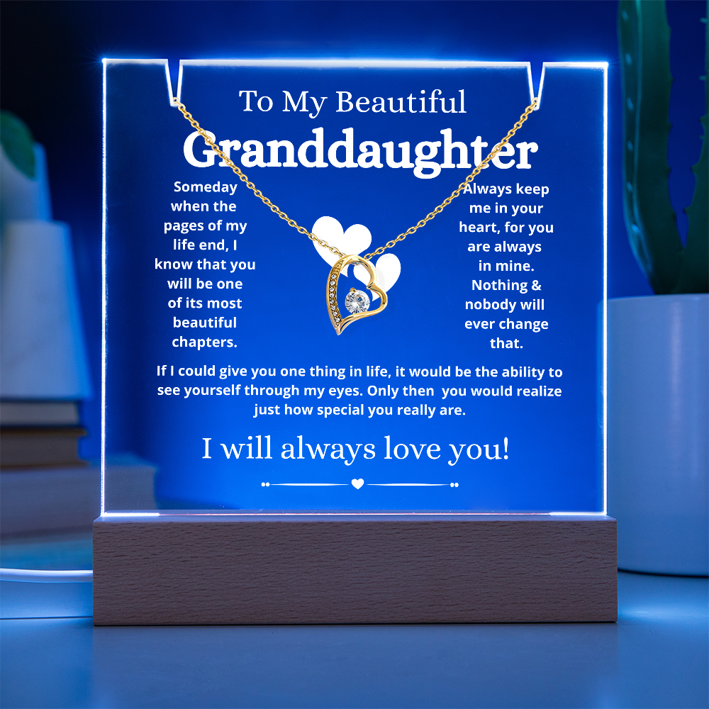 To My Beautiful Granddaughter Necklace and Acrylic Keepsake