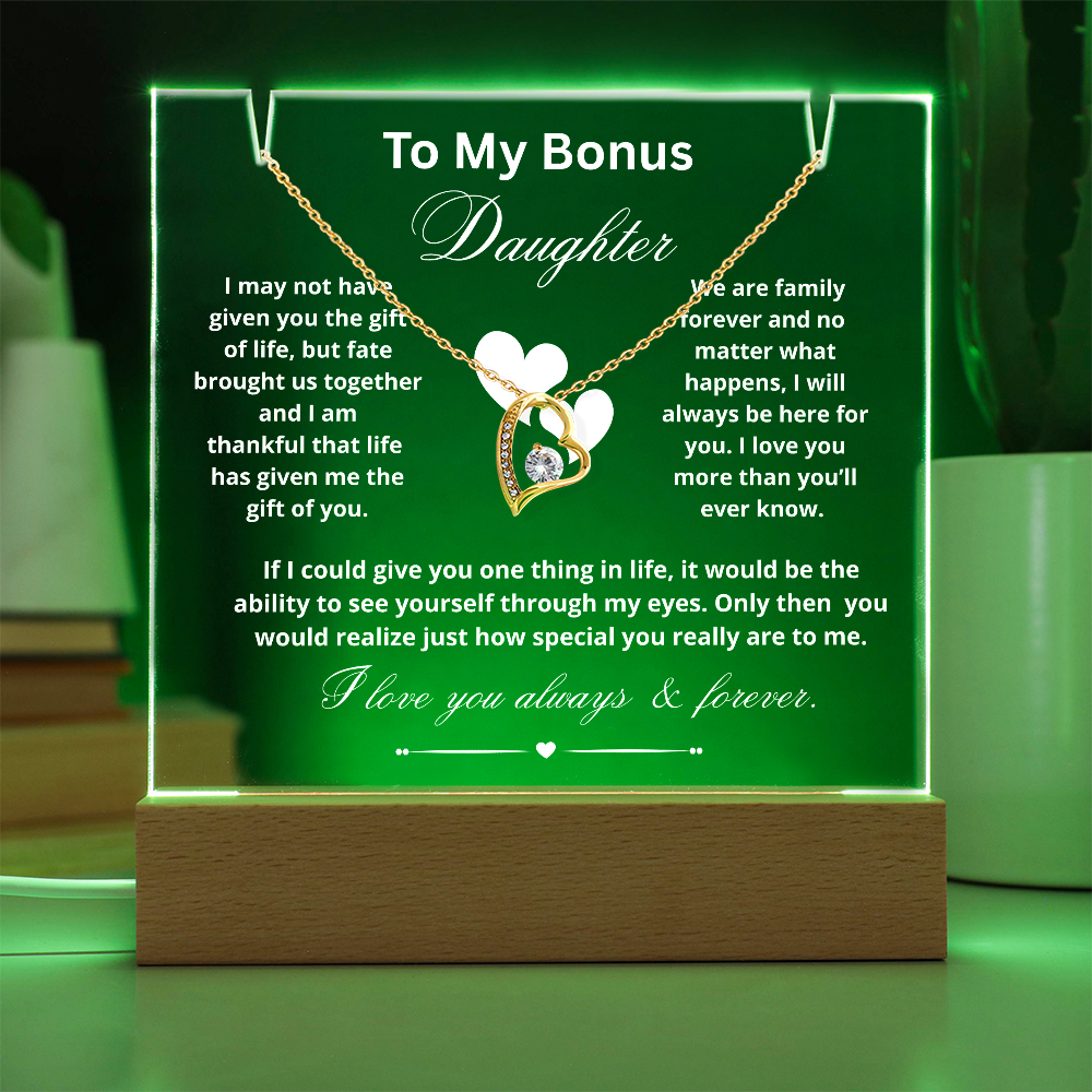 To My Bonus Daughter Necklace and Acrylic Keepsake