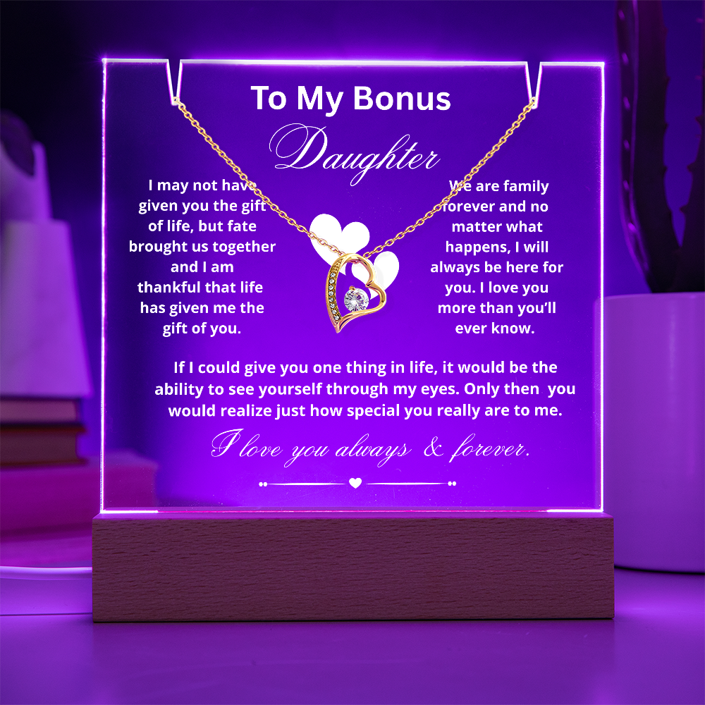 To My Bonus Daughter Necklace and Acrylic Keepsake