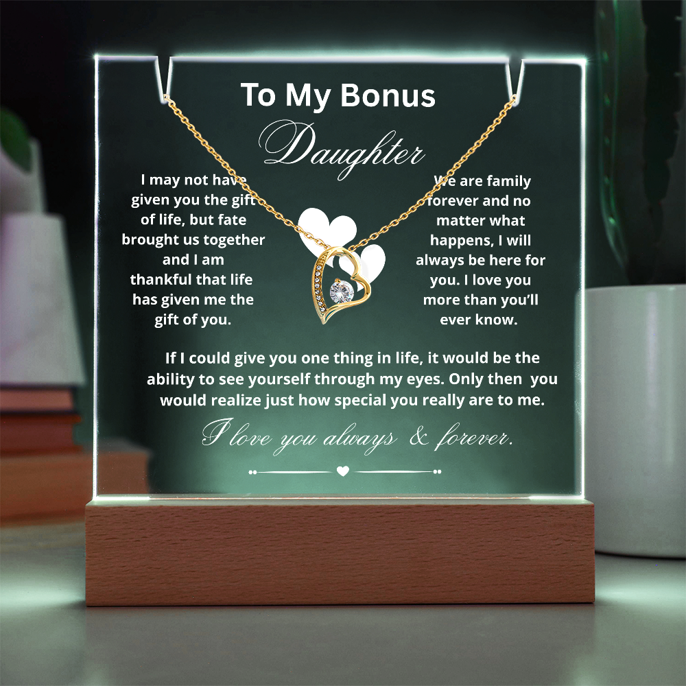To My Bonus Daughter Necklace and Acrylic Keepsake