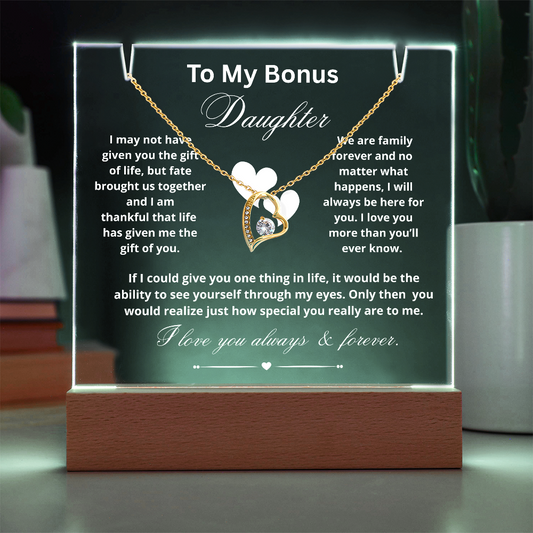 To My Bonus Daughter Necklace and Acrylic Keepsake