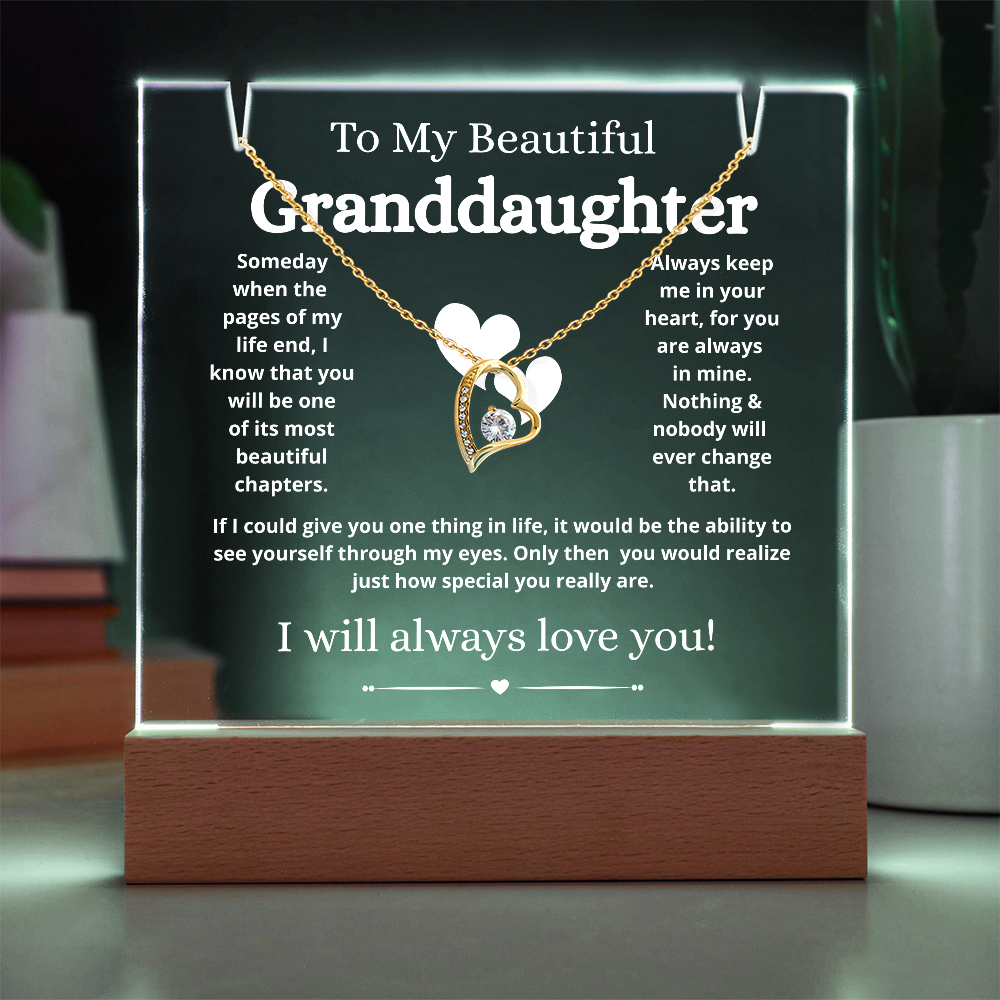 To My Beautiful Granddaughter Necklace and Acrylic Keepsake