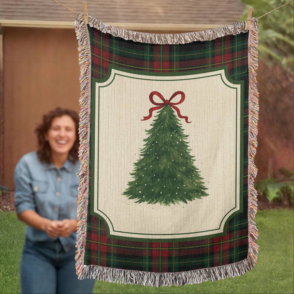 Plaid Christmas Tree Woven Blanket