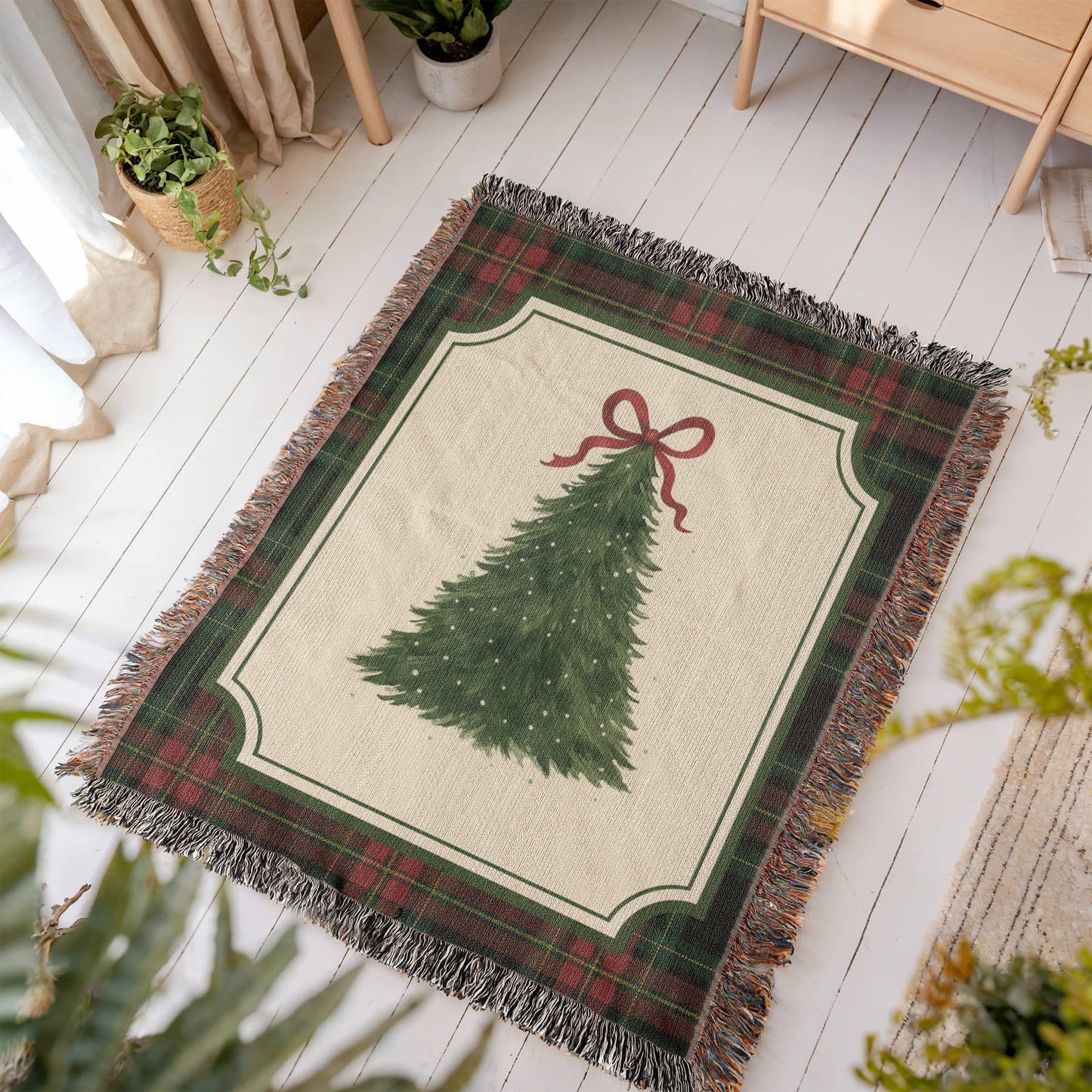 Plaid Christmas Tree Woven Blanket