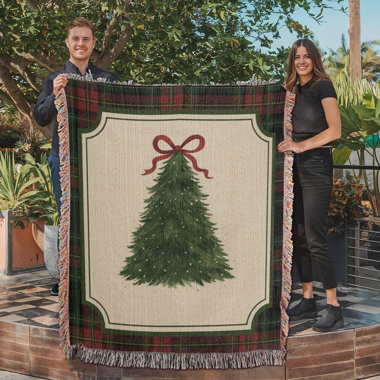 Plaid Christmas Tree Woven Blanket