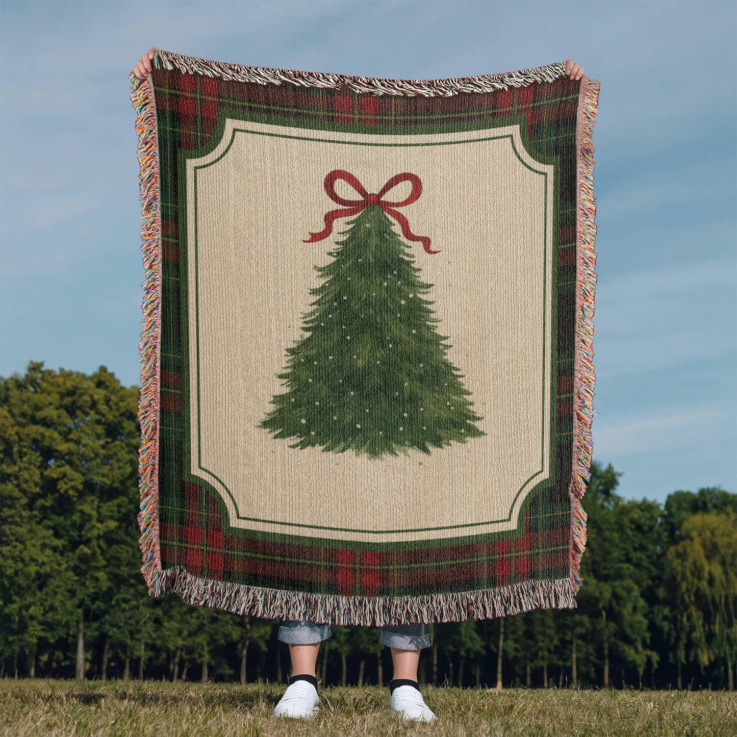 Plaid Christmas Tree Woven Blanket