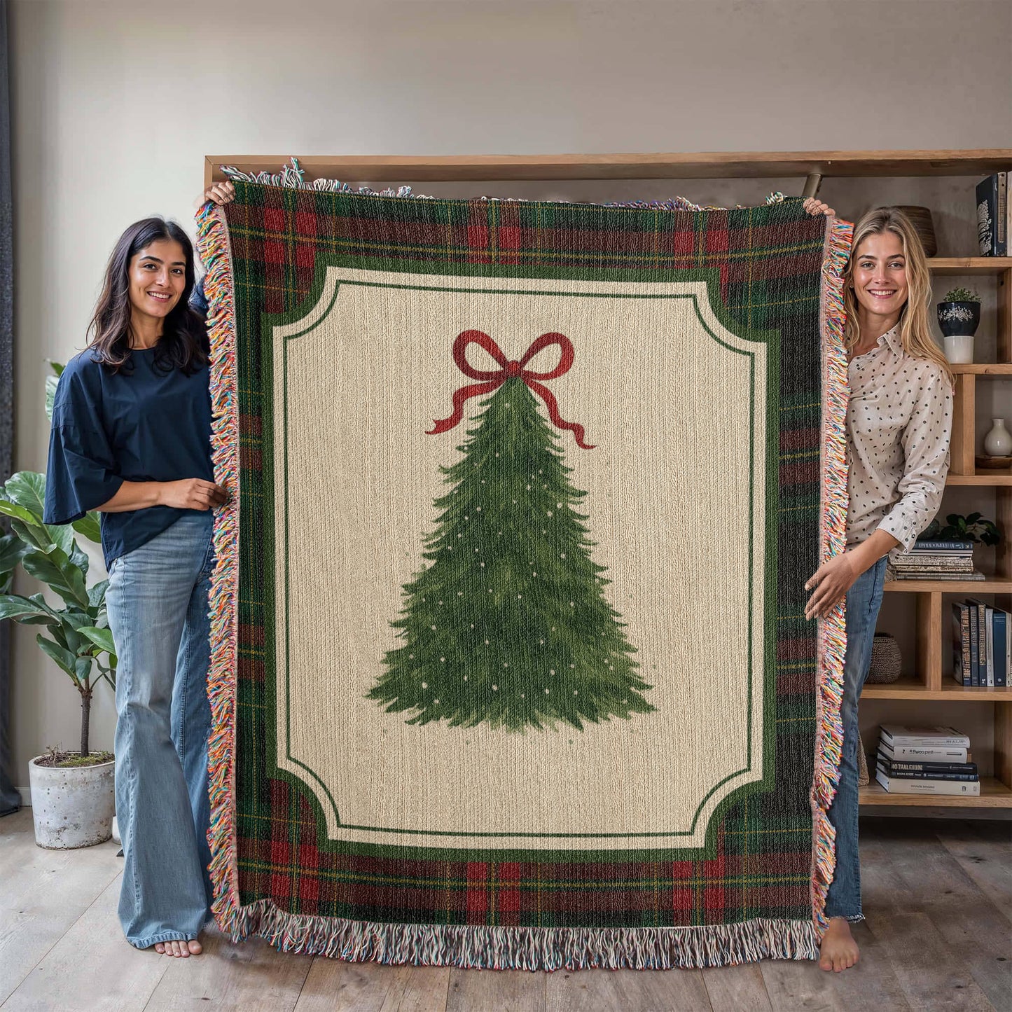 Plaid Christmas Tree Woven Blanket