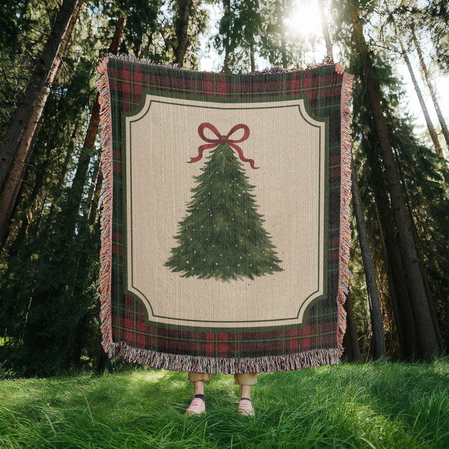 Plaid Christmas Tree Woven Blanket