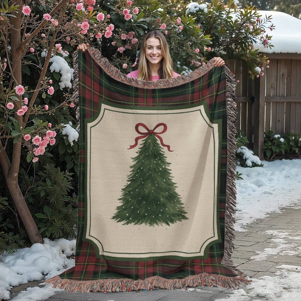 Plaid Christmas Tree Woven Blanket