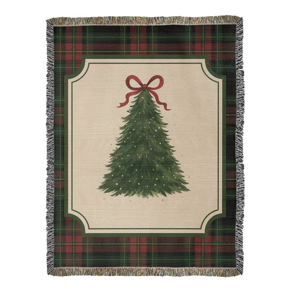 Plaid Christmas Tree Woven Blanket