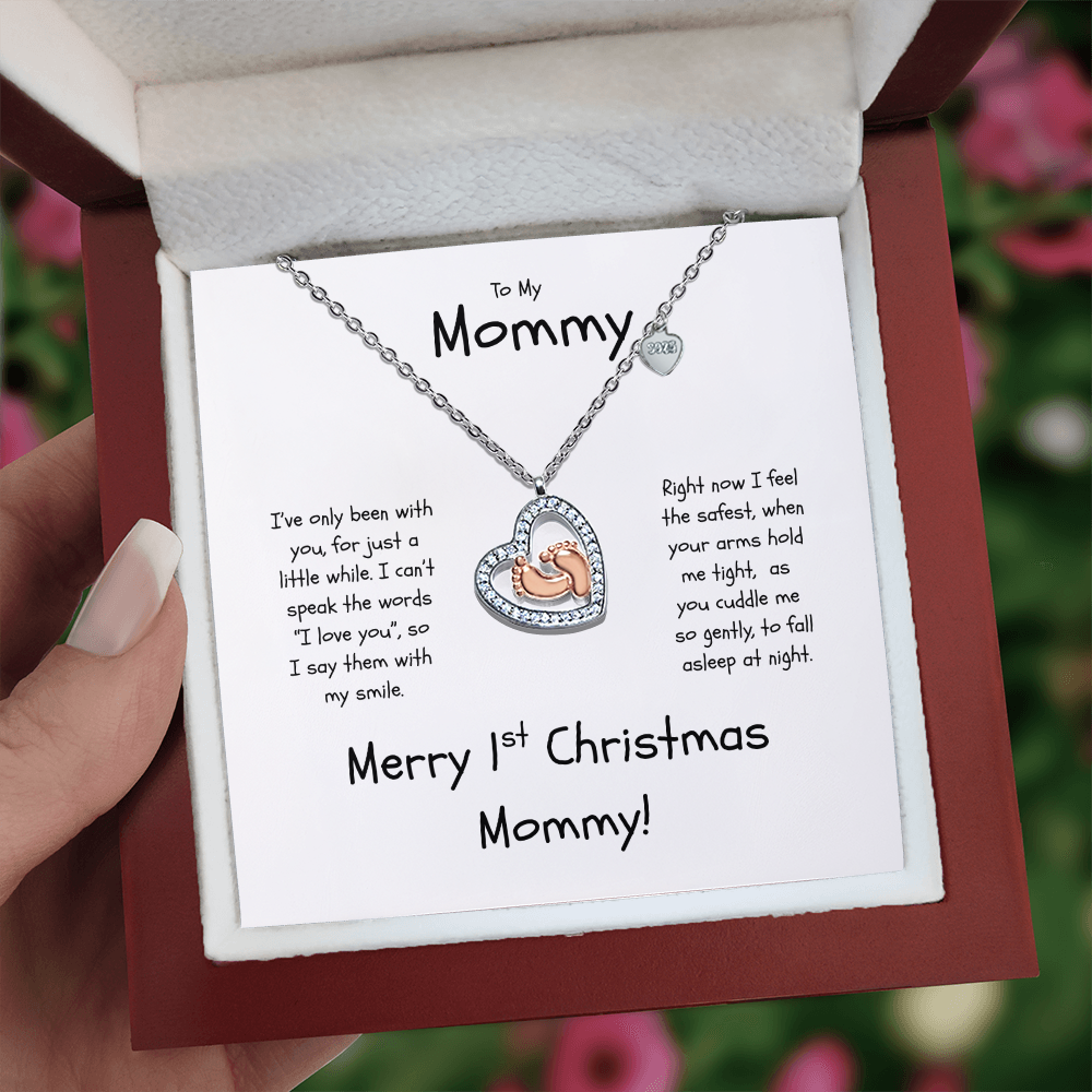 To My Mommy Baby Feet Heart Necklace