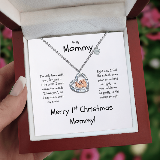 To My Mommy Baby Feet Heart Necklace