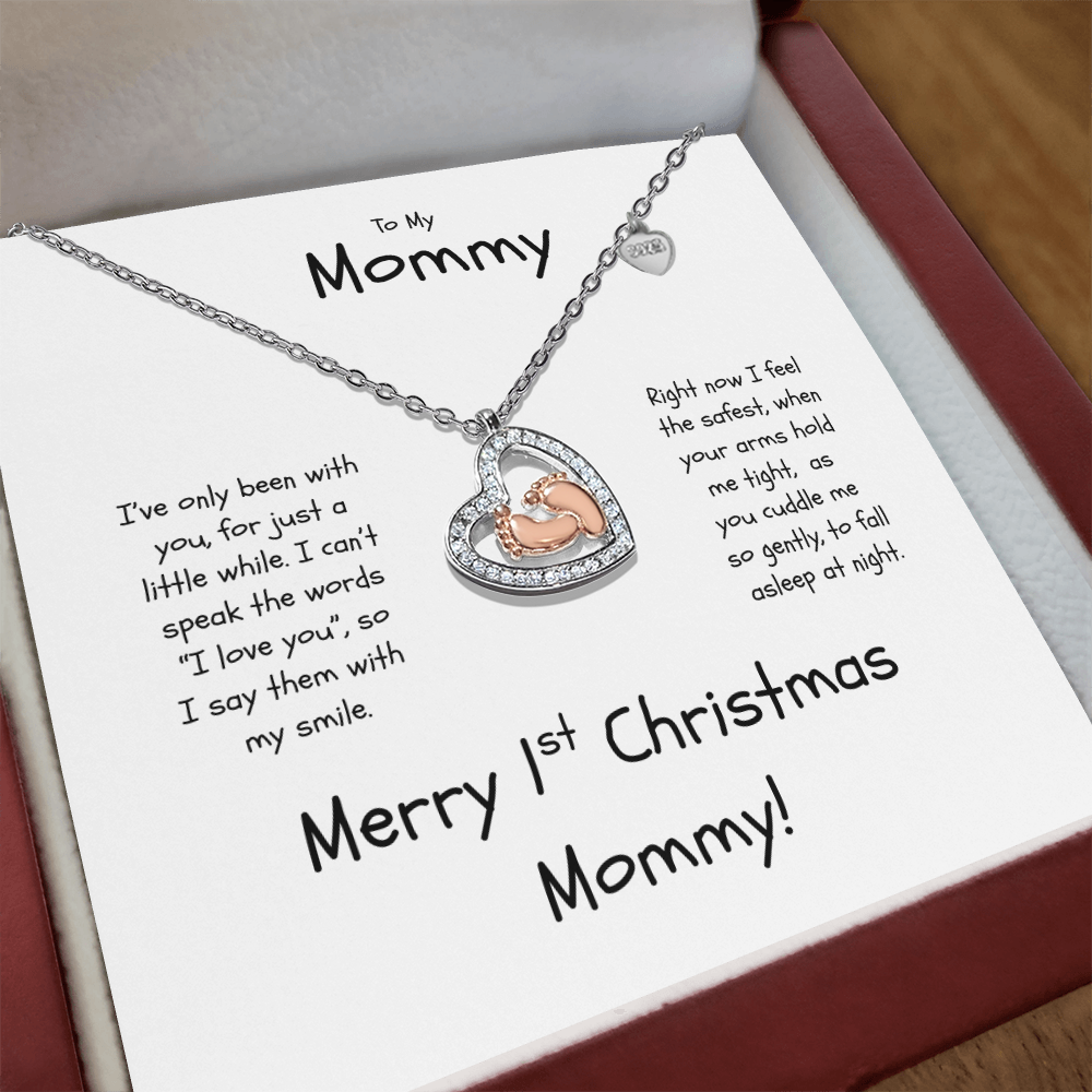 To My Mommy Baby Feet Heart Necklace